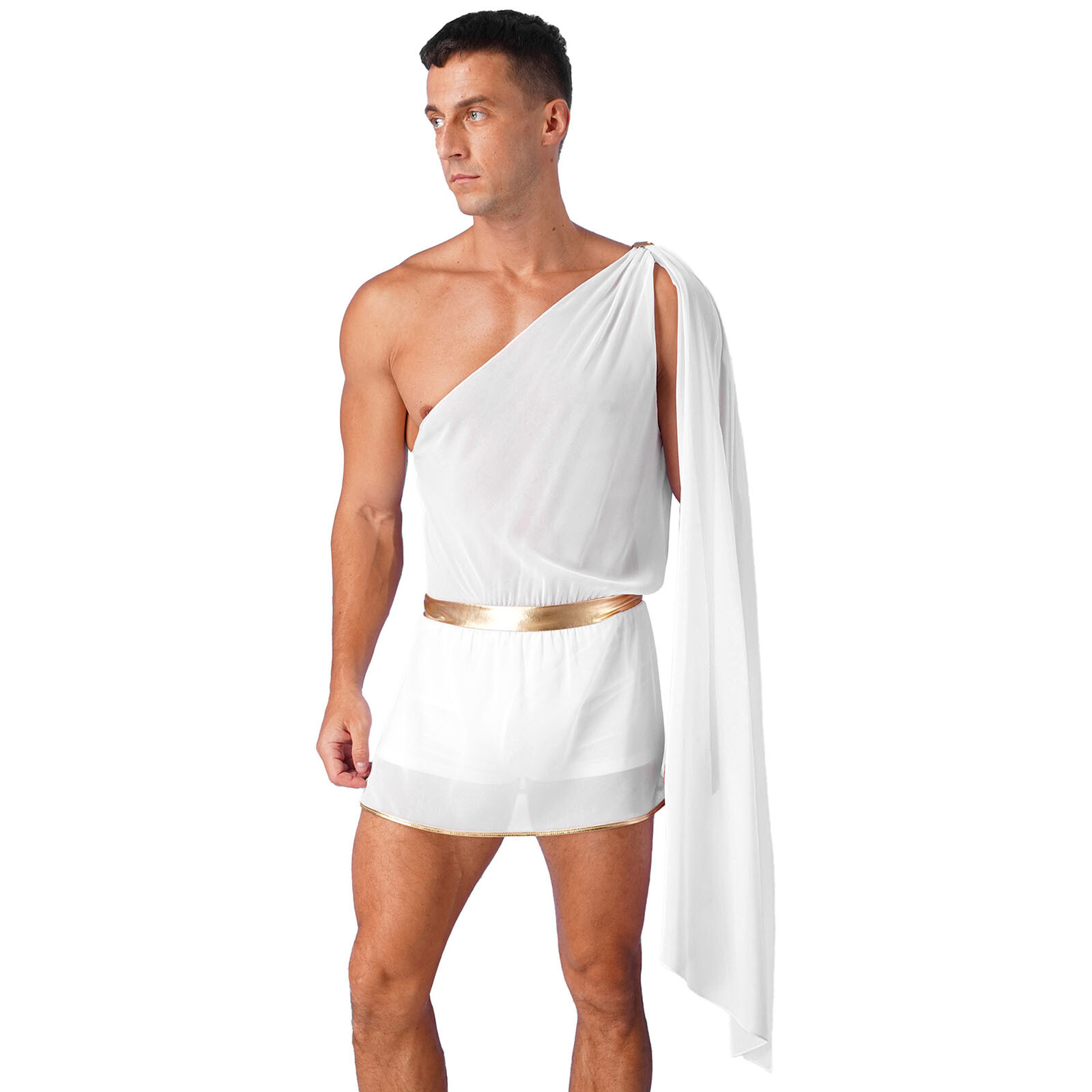 Mens Ancient Greek Roman Halloween Cosplay Costume One Shoulder Toga Jumpsuit