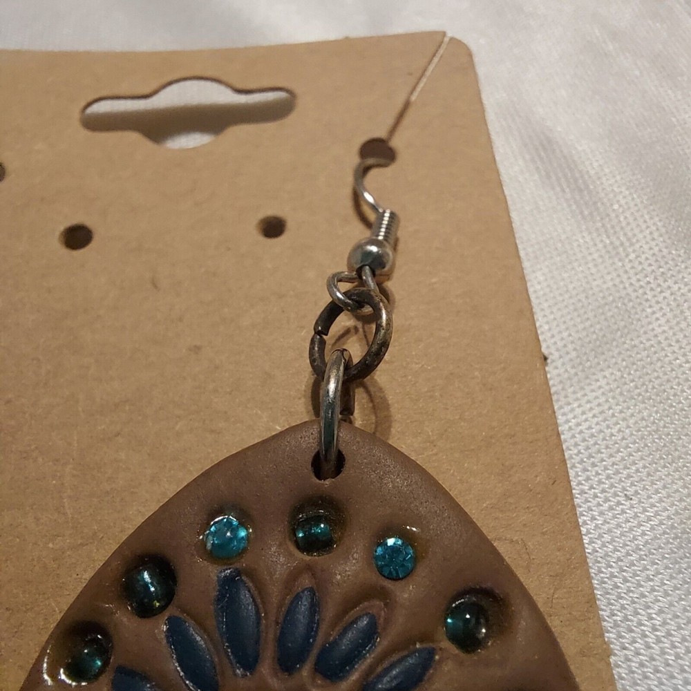 Dangle Earring Blue Bead and Clay 2 1/2"