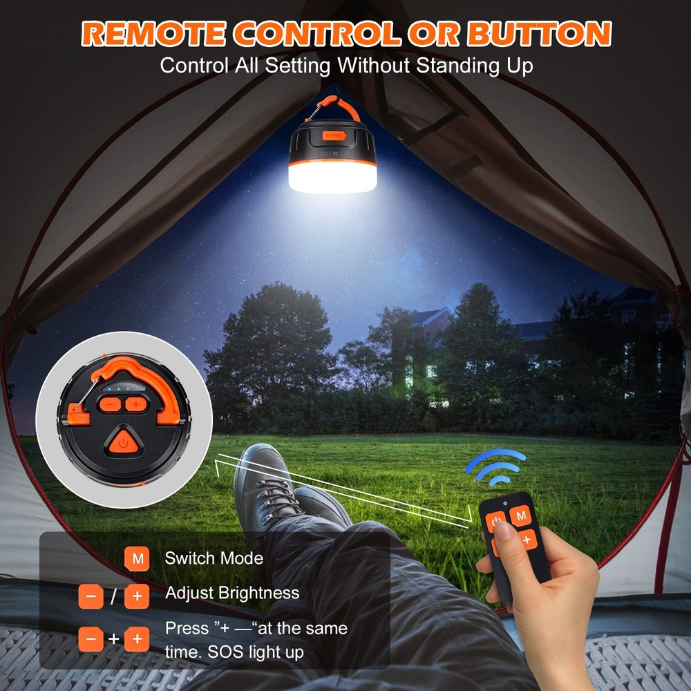 Sinvitron LED Camping Lantern Rechargeable with Remote 2 Pack, Black&Org