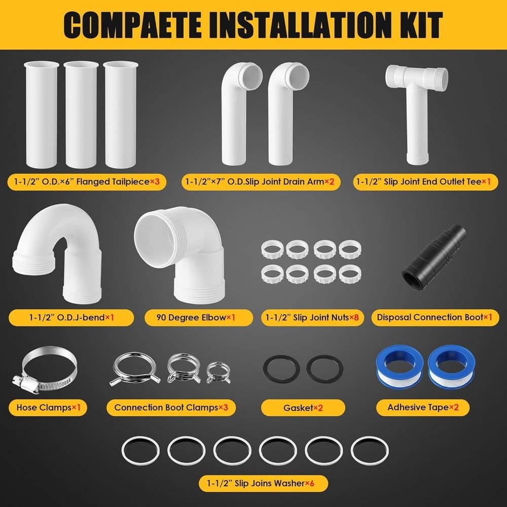 27 Pcs Garbage Disposal Installation Kit Complete Kitchen Sink Drain Pipe Kit...