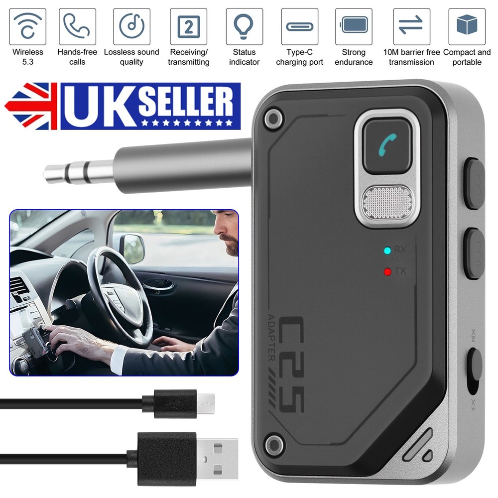 Bluetooth 5.3 Car Wireless Transmitter Receiver Adapter AUX Audio 3.5mm Jack