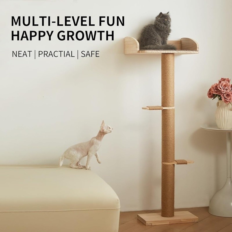 Sturdy Adjustable Cat Window Perch Tree W/ Scratching Post & Suction Cups New