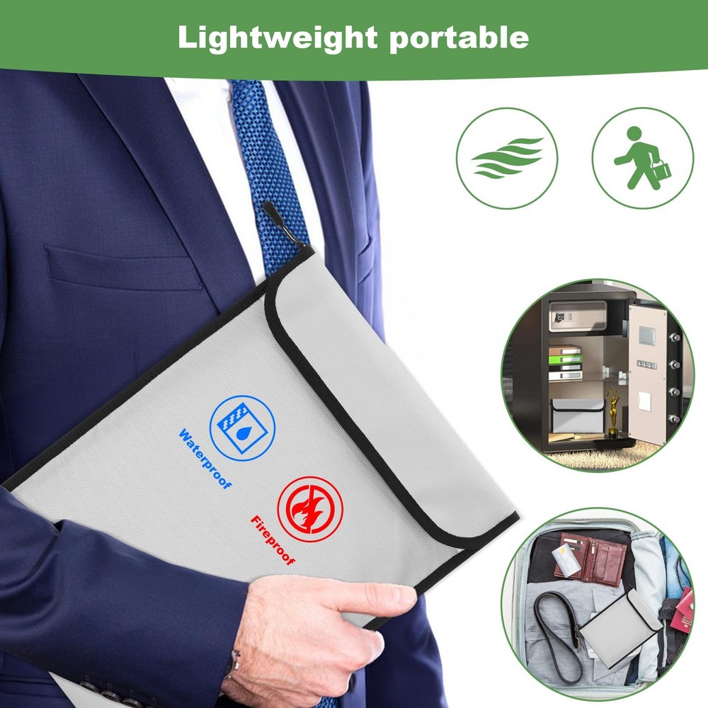 Fireproof Document Bag Set - Waterproof Zippered Storage for Important Papers