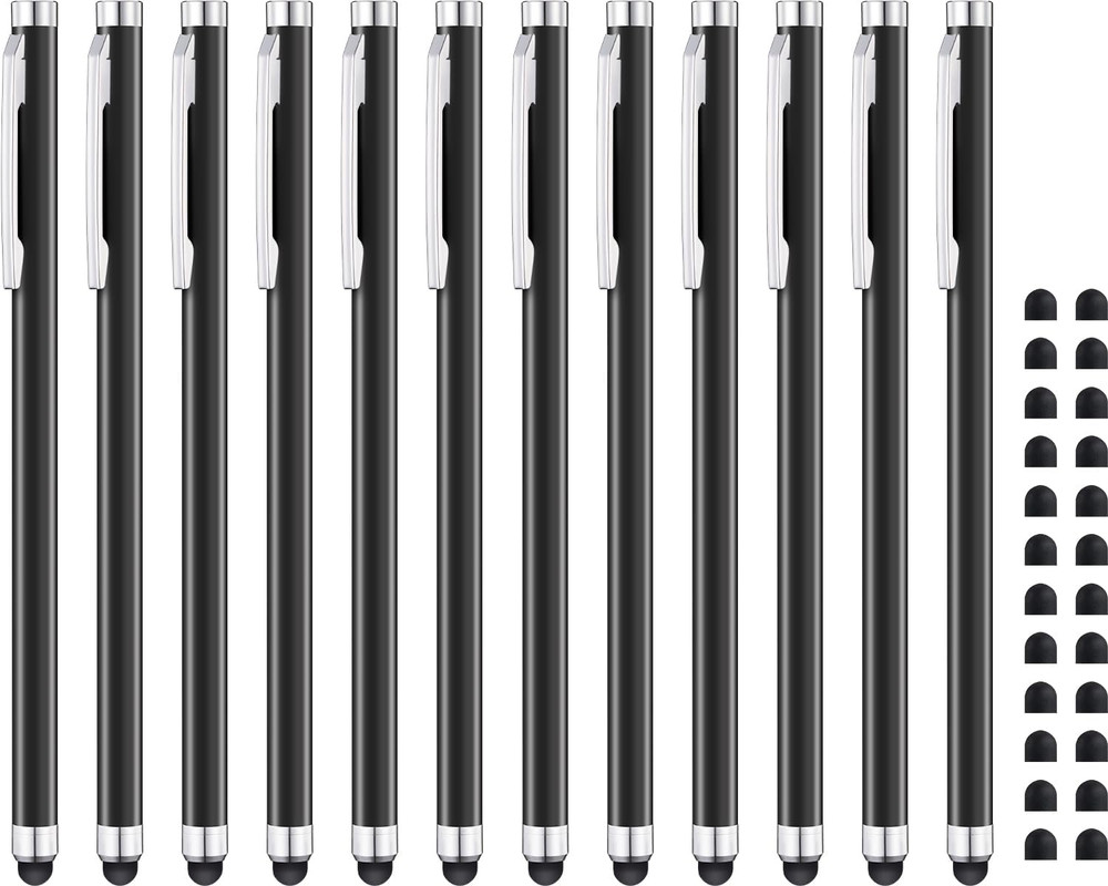 12-Pack High-Sensitivity Capacitive Stylus Pens � Matte Black with 24 Extra Tips