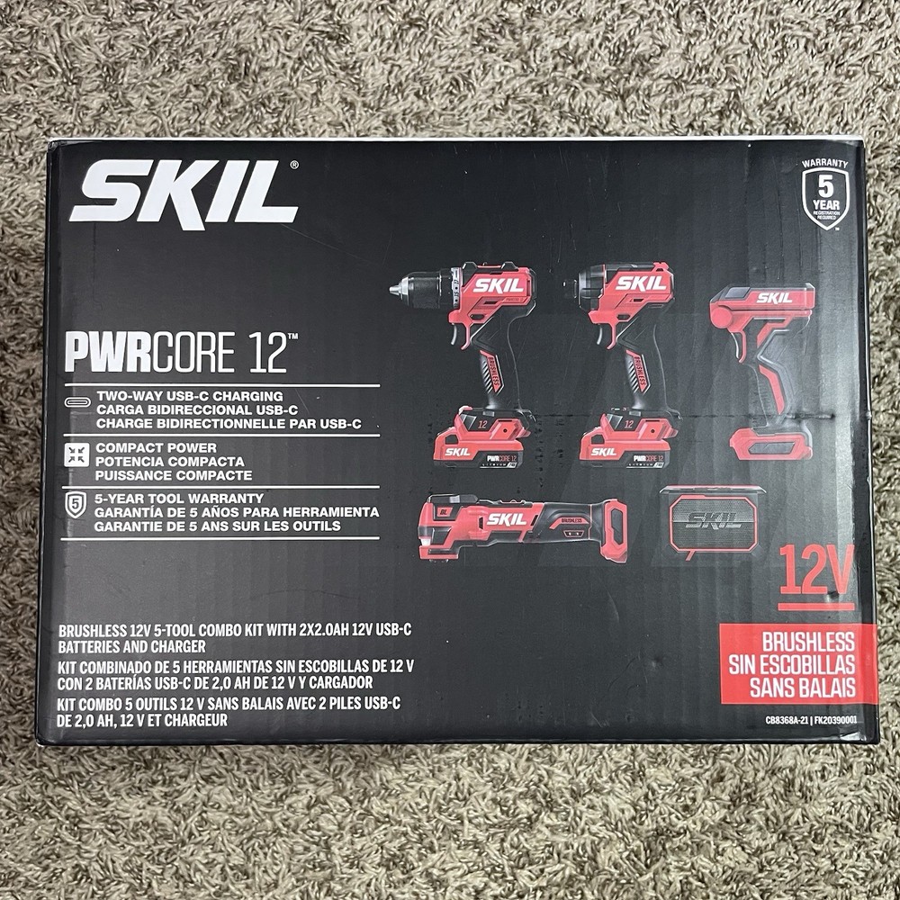 SKIL PWR CORE 12-volt 5-Tool Brushless Power Tool Combo Kit NEW