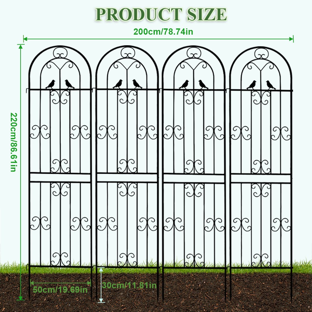 4PCS Rustproof Metal Garden Trellis 86.61" Tall for Rose/Outdoor Climbing Plants