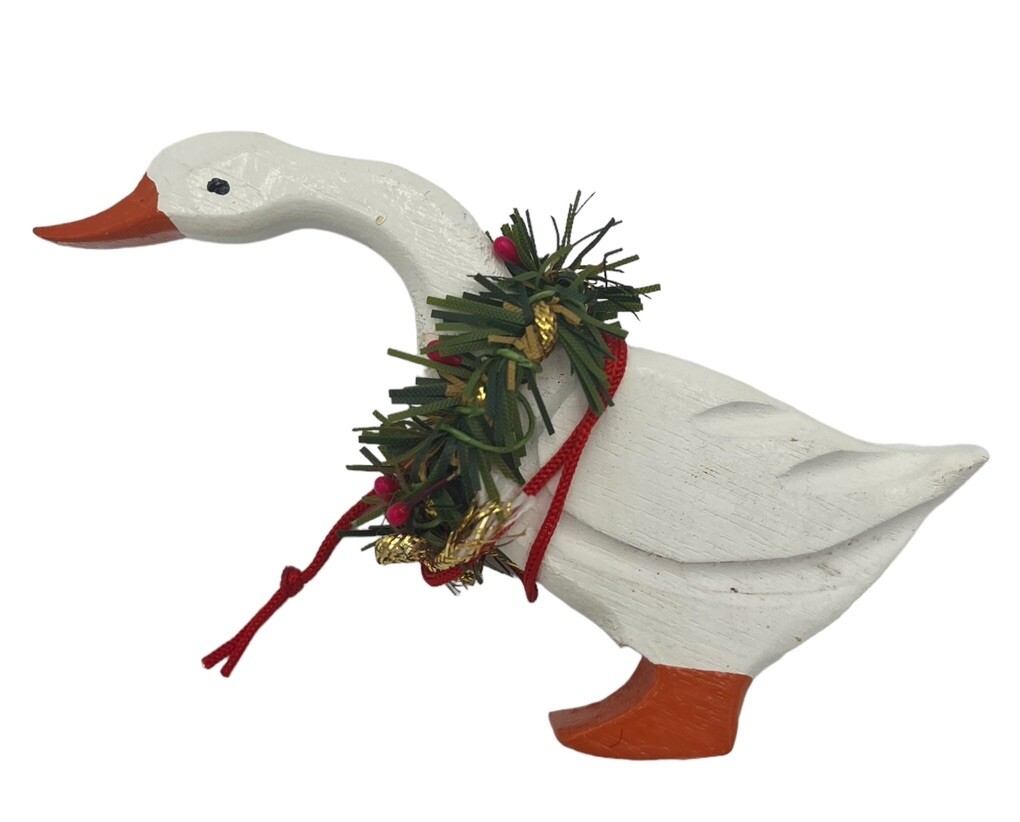 2 Midwest of Cannon Falls Signed Snowman Christmas Ornaments Wood Goose Carved