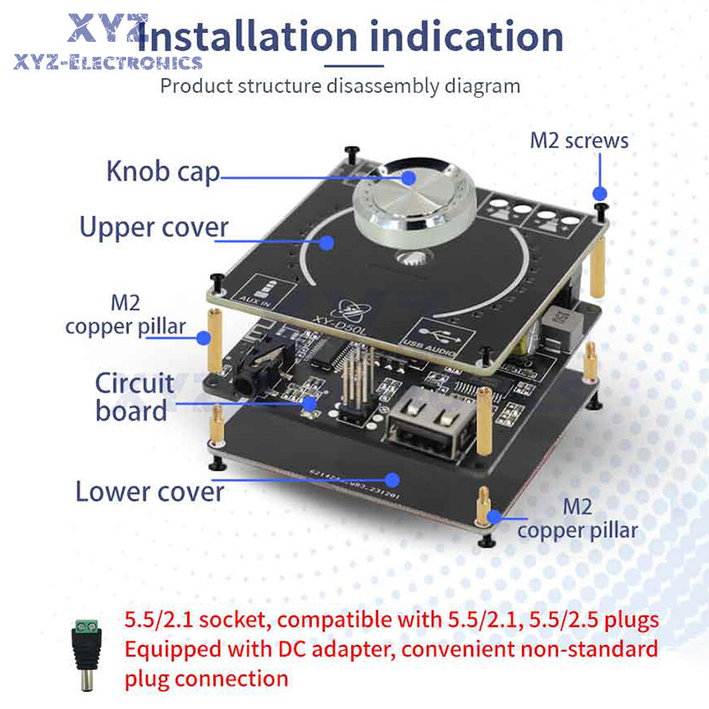 D50L Stereo Bluetooth 5.1 Audio Digital Power Amplifier Board Light APP Control