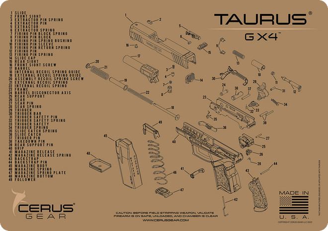 Taurus GX4 Schematic Handgun Mat FDE