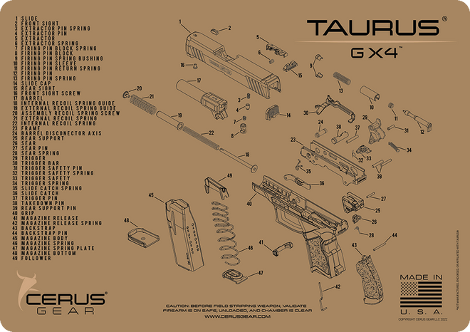 Taurus GX4 Schematic Handgun Mat FDE