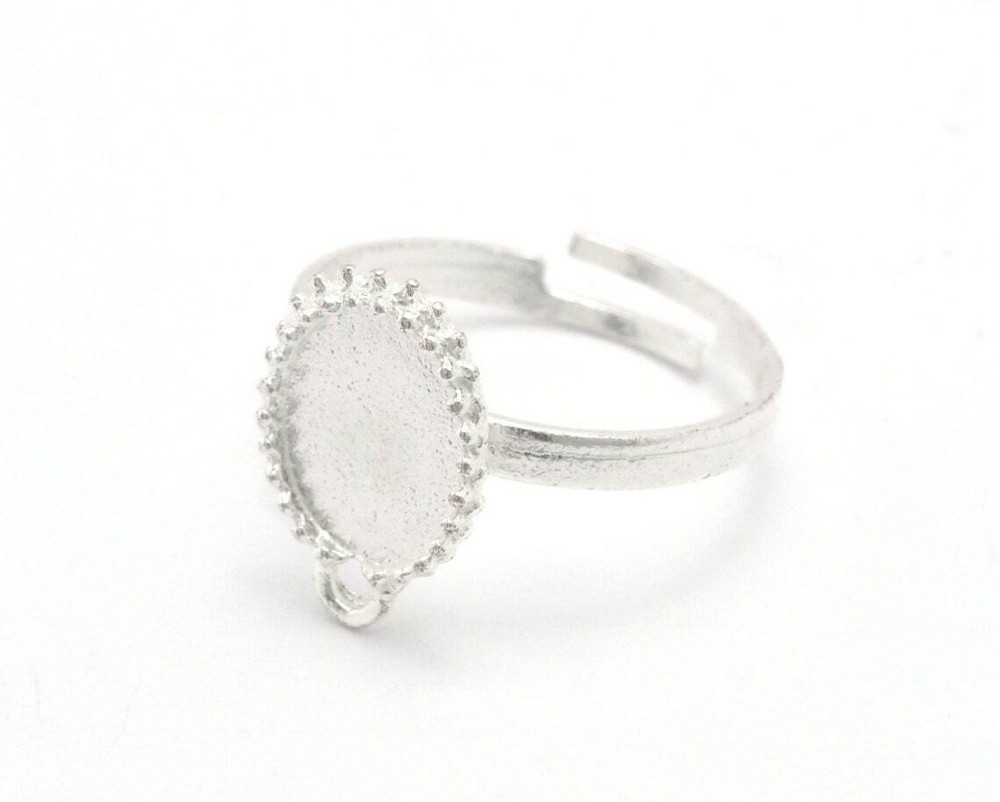 Ring Adjustable Ring Bezel - Loop Shiny Silver Plated brass 17mm 7US size 2678
