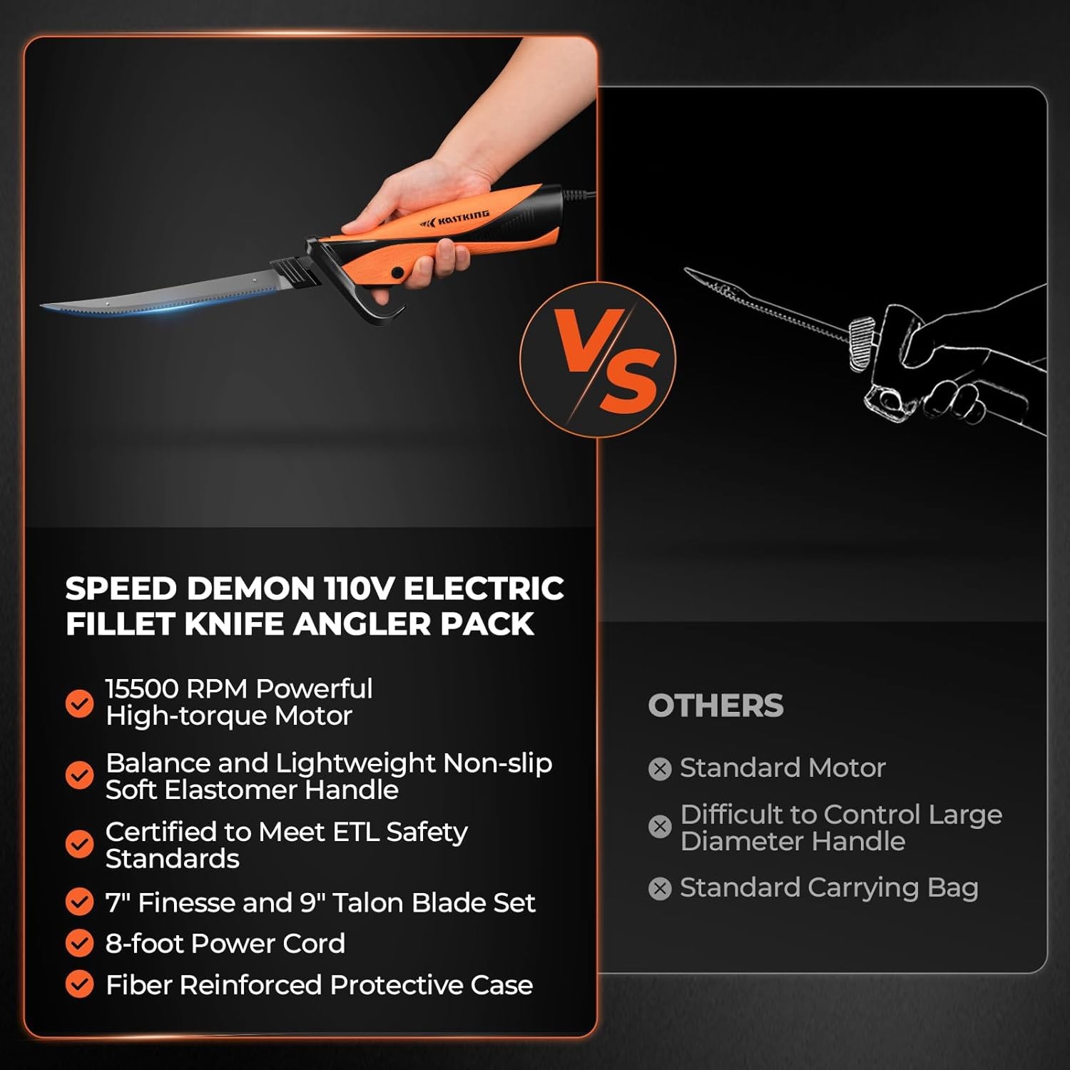 KastKing Speed Demon 110v Electric Fillet Knife, Precision Cut with High Torque