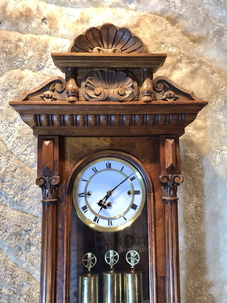 Rare Small Size,Antique Germany Wall Strike Clock,3 Brass Weights,walnut Case,
