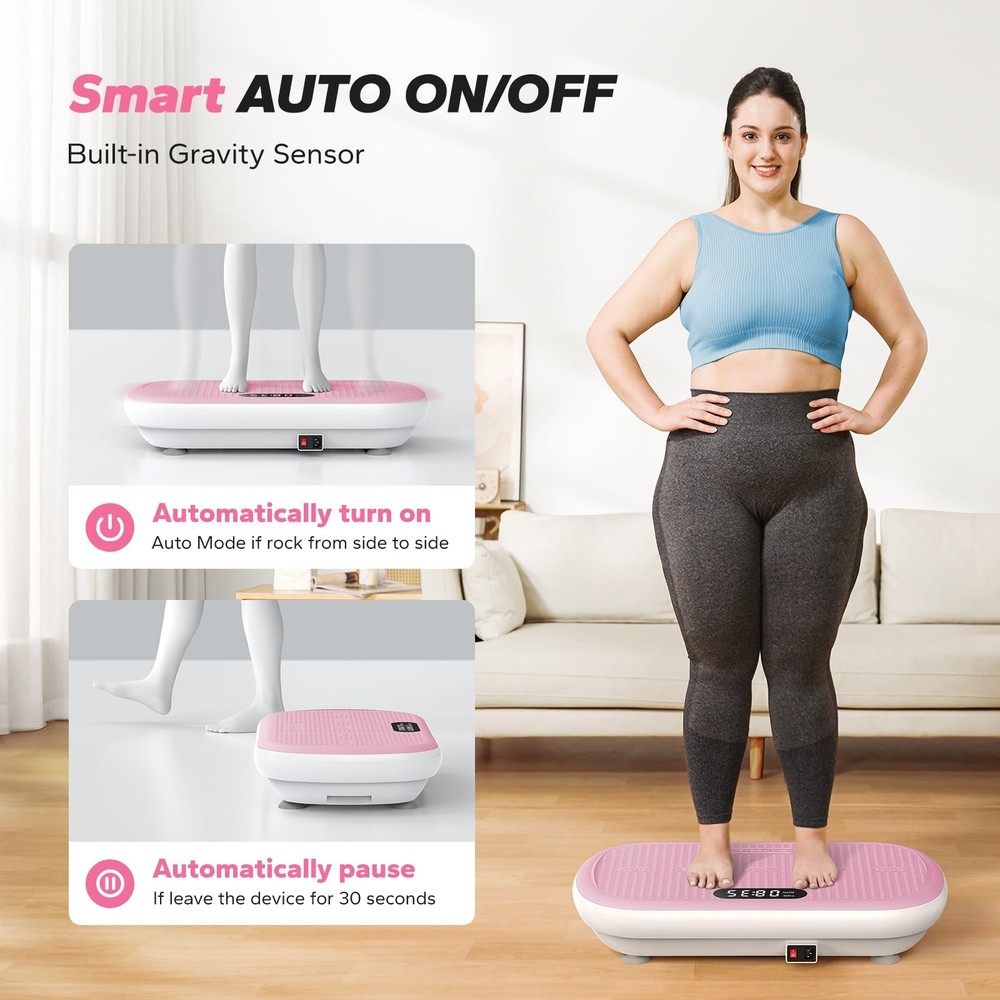 MERACH Vibration Plate Exercise Machine 440 Lb Capacity, Bluetooth, Pink