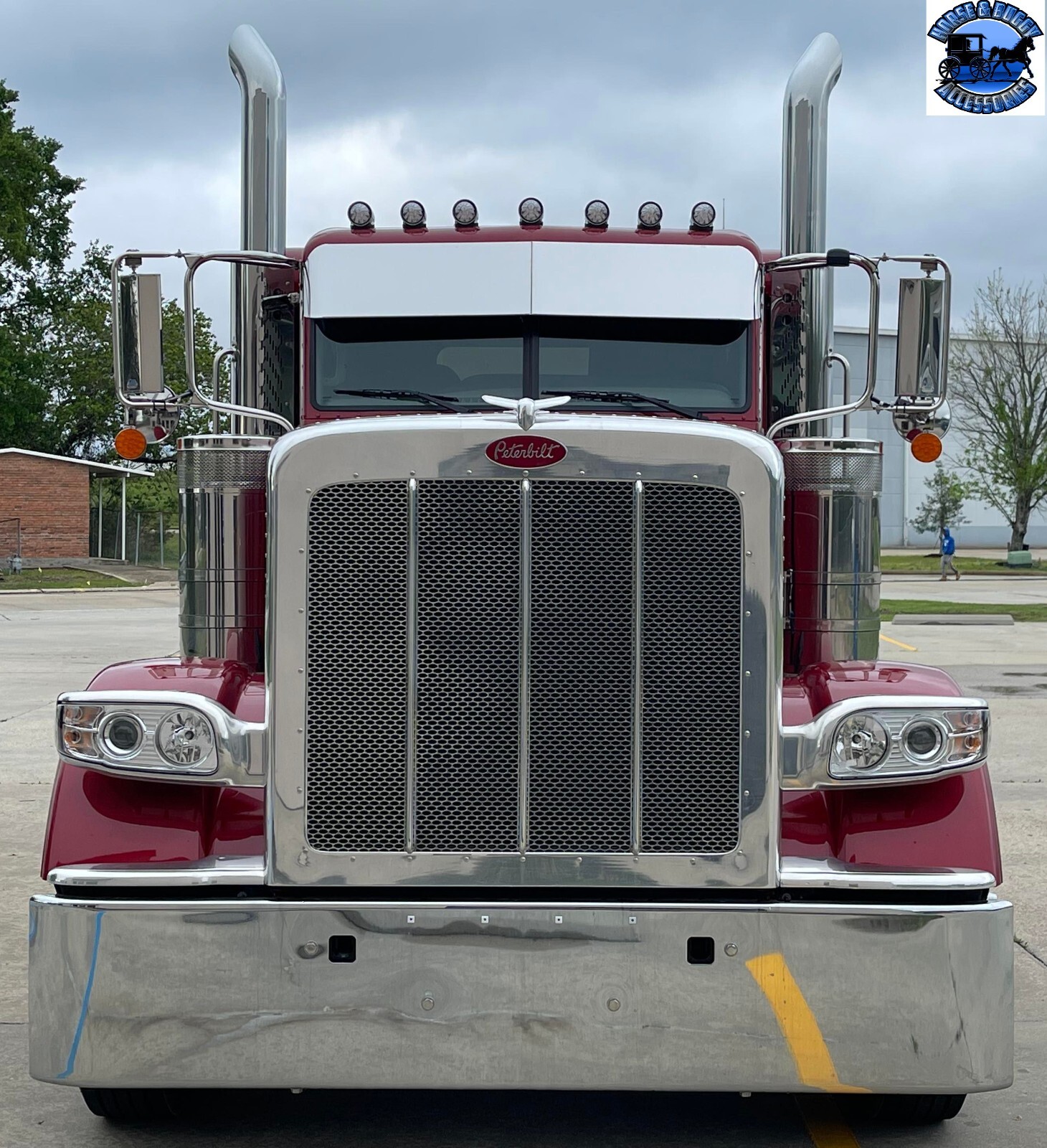 Peterbilt 12'' Rollin Low straight sun visor 304 s.s. 379/389/388/386 1003