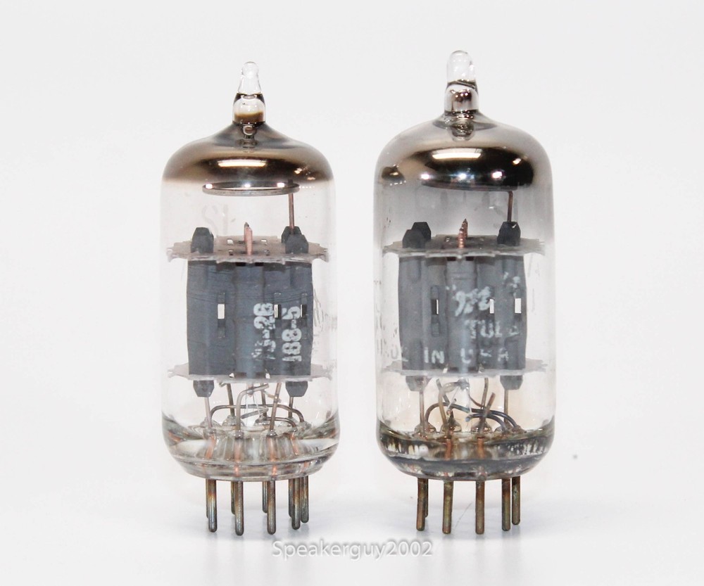 2 - GE 12AU7A ECC82 Vacuum Tubes / Short Gray Plates - O Getter -- CS7