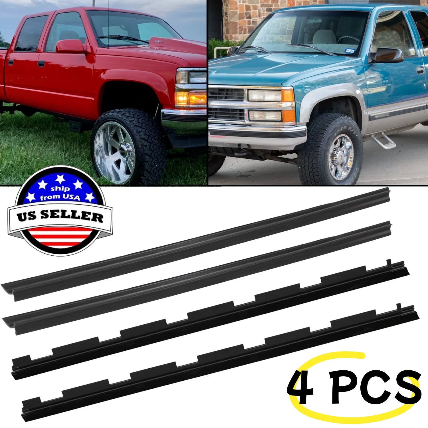 4PCS Fit Chevy Truck Inner & Outer Window Sweep Felt Trim Seal Weatherstrip