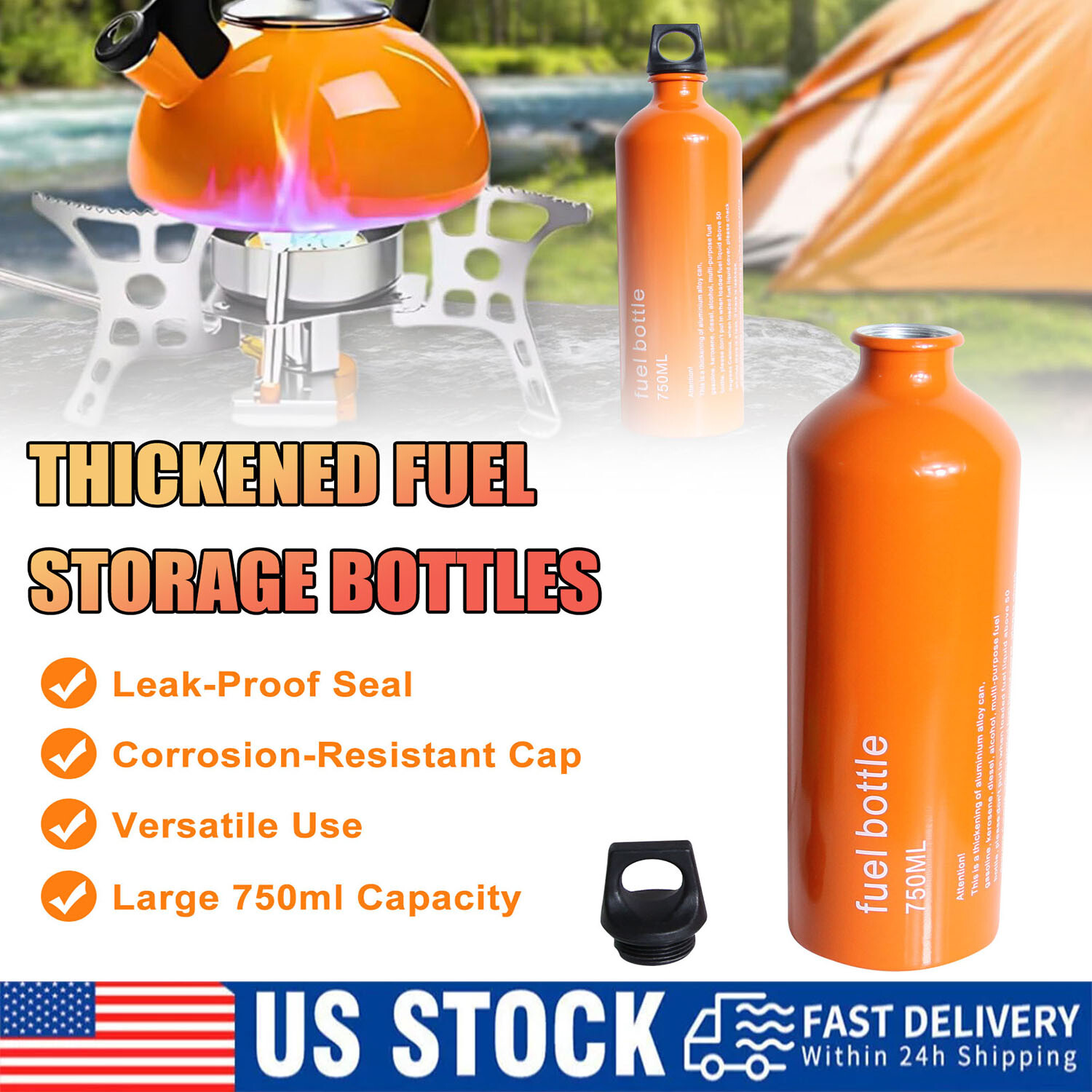 Oil Fuel Bottle Aluminum For Outdoor Picnic Camping Stove Alcohol Gasoline 750ml