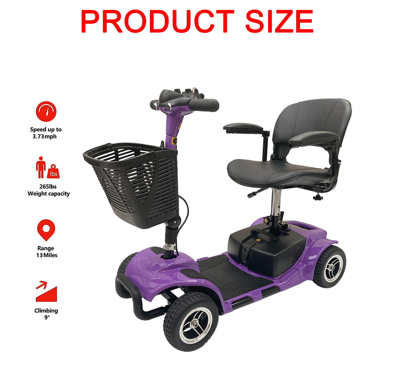 4 Wheel Mobility Scooter Folding Drive Device, Loading Capacity 265 lbs (Purple)