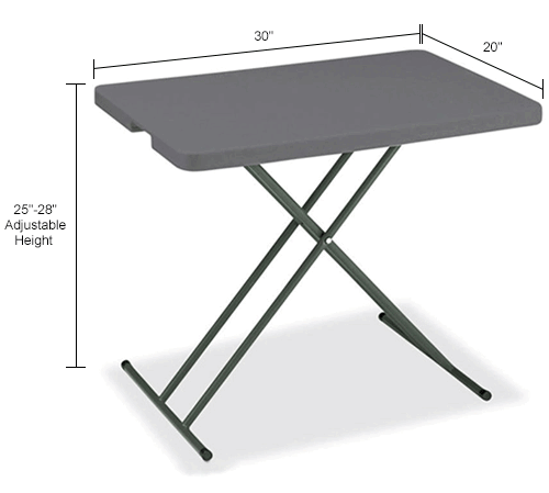 Adjustable Height Plastic Folding Table 30" x 20" Charcoal