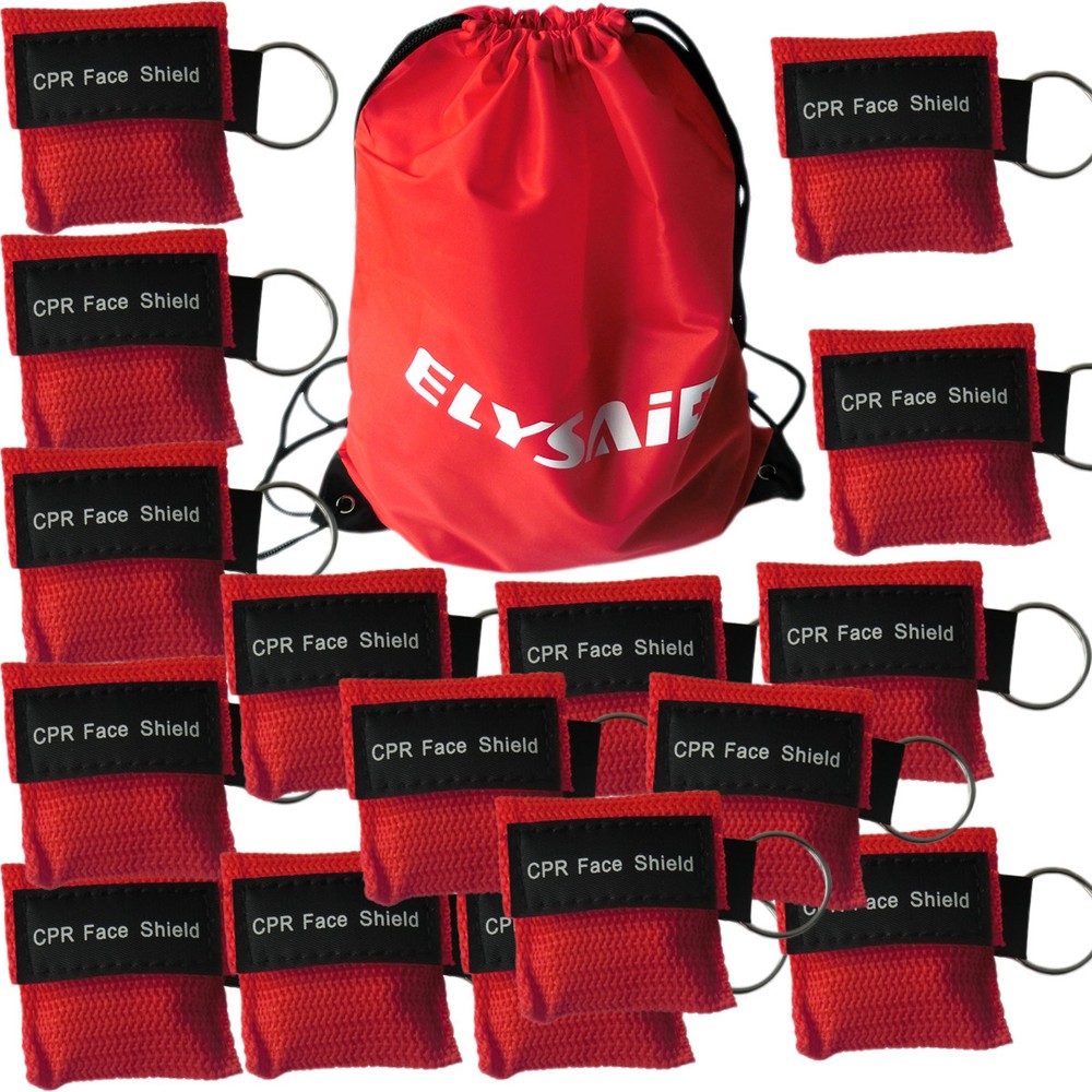 100pcs Red CPR Mask with Keychain Face Shield key AED Key Chain cpr face shield