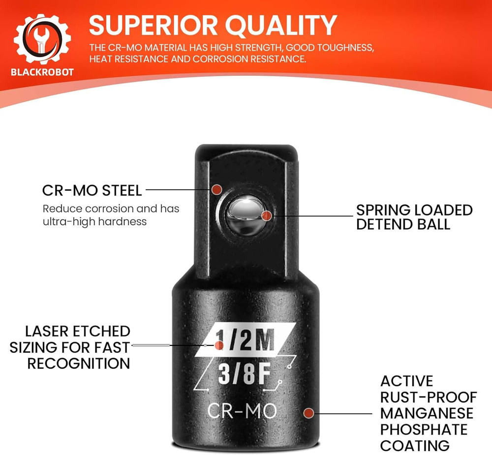 2PCS Impact Socket Adapter and Reducer Set, /" to /" & /" to /" Socket Adapter S