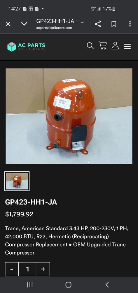 Trane American Standard Hermetic Compressor