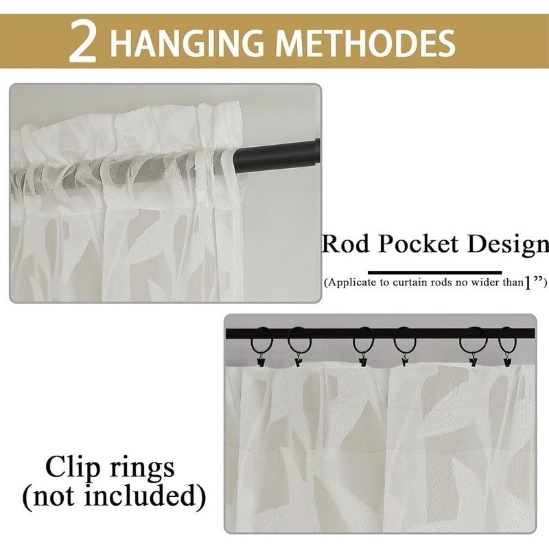 Light Filtering Leaf Jacquard Curtains 63 inch Polyester Window Panels 2 Pack US