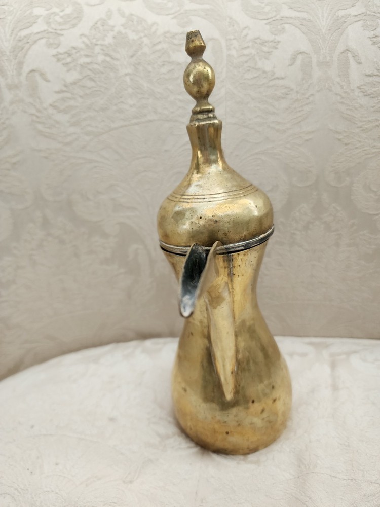 Antique Middle Eastern Brass Coffer Dallah Pitcher Makers Mark