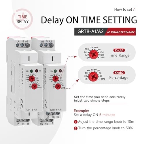 Delay ON Time Relay 16A 2SPDT Adjustable Delay Timer GRT8-A2 AC/DC 12V-240V