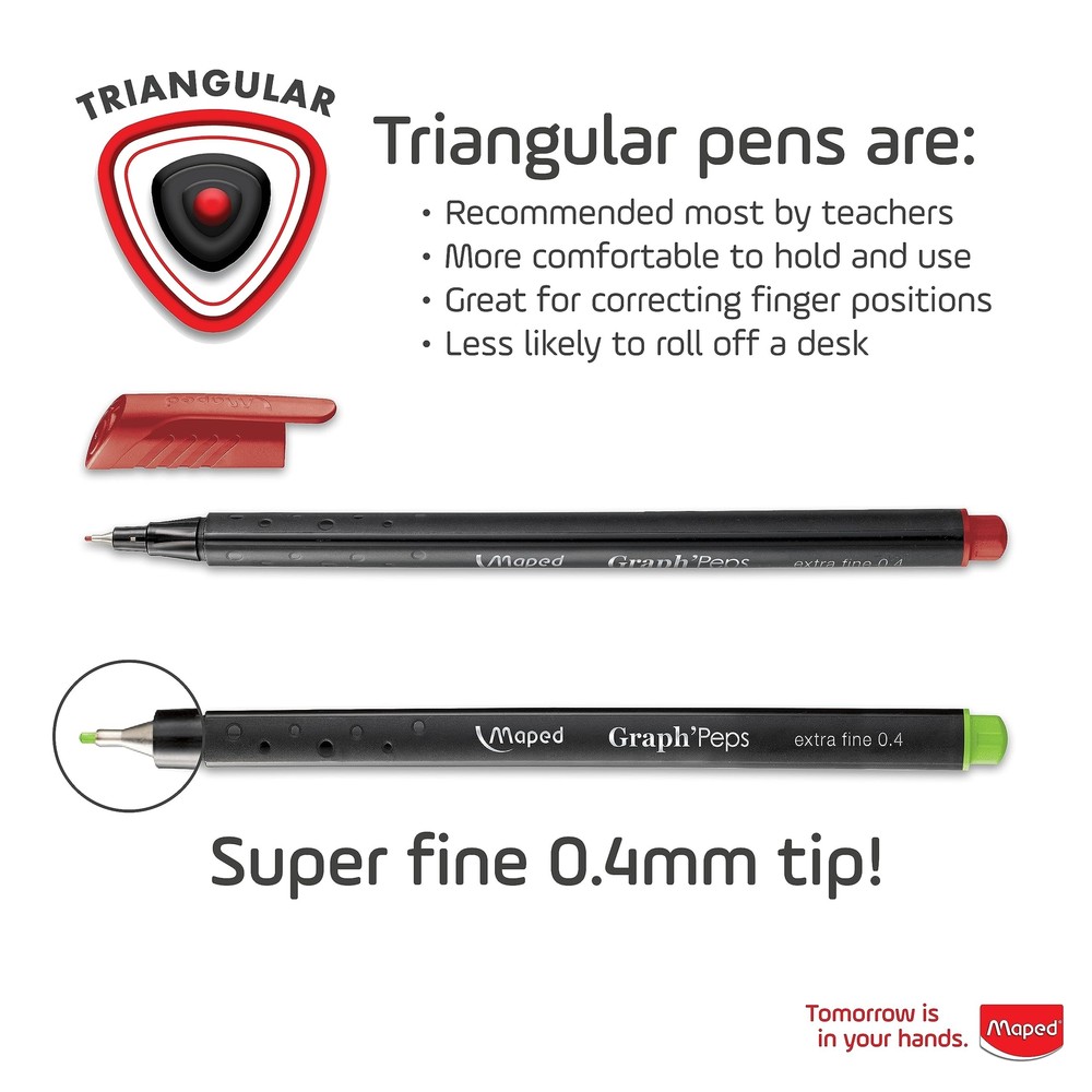 Maped - Graph'Peps Fine Tipped 0.4mm Fine Line Triangular Felt Pens - 20 Pack...
