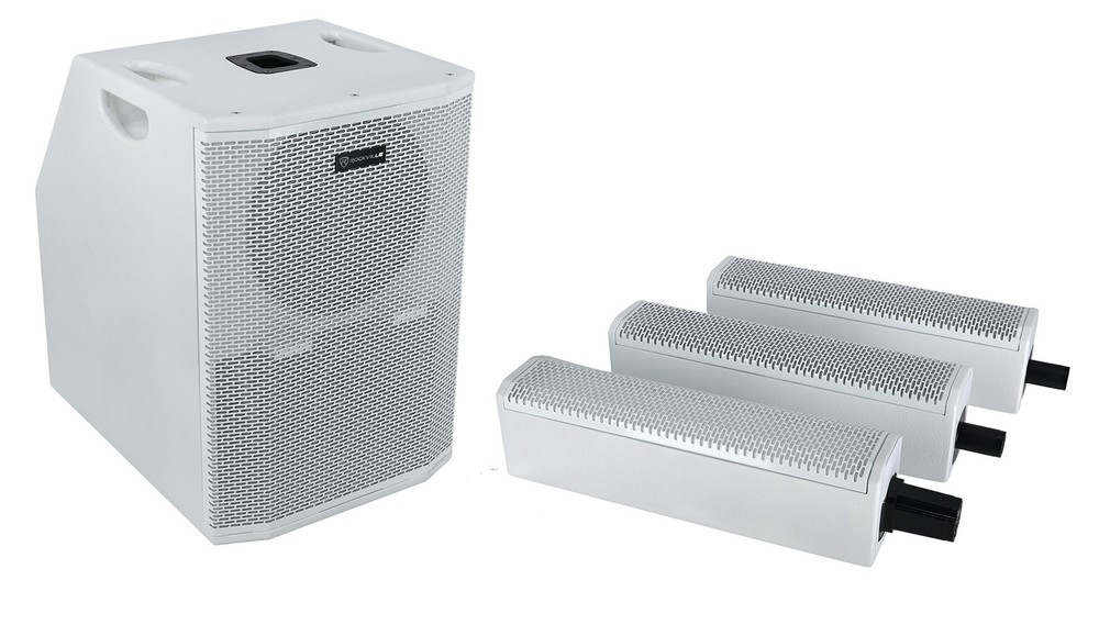 (2) Rockville TITAN ARRAY SYSTEMS Powered Column Array Speaker+10" Subs in White