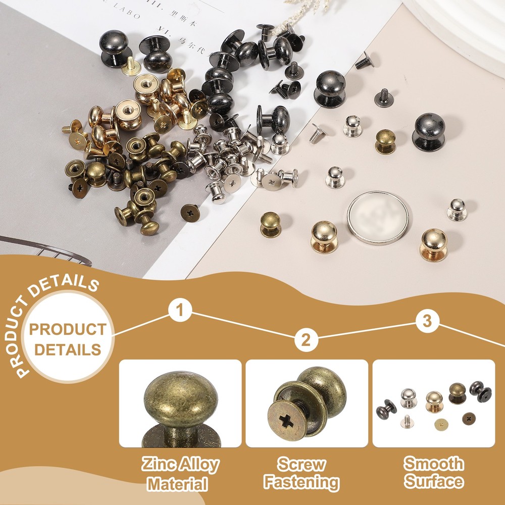 20Set 10mm Leather Rivets Ball Head Stud Screw Back Round Head Button Bronze