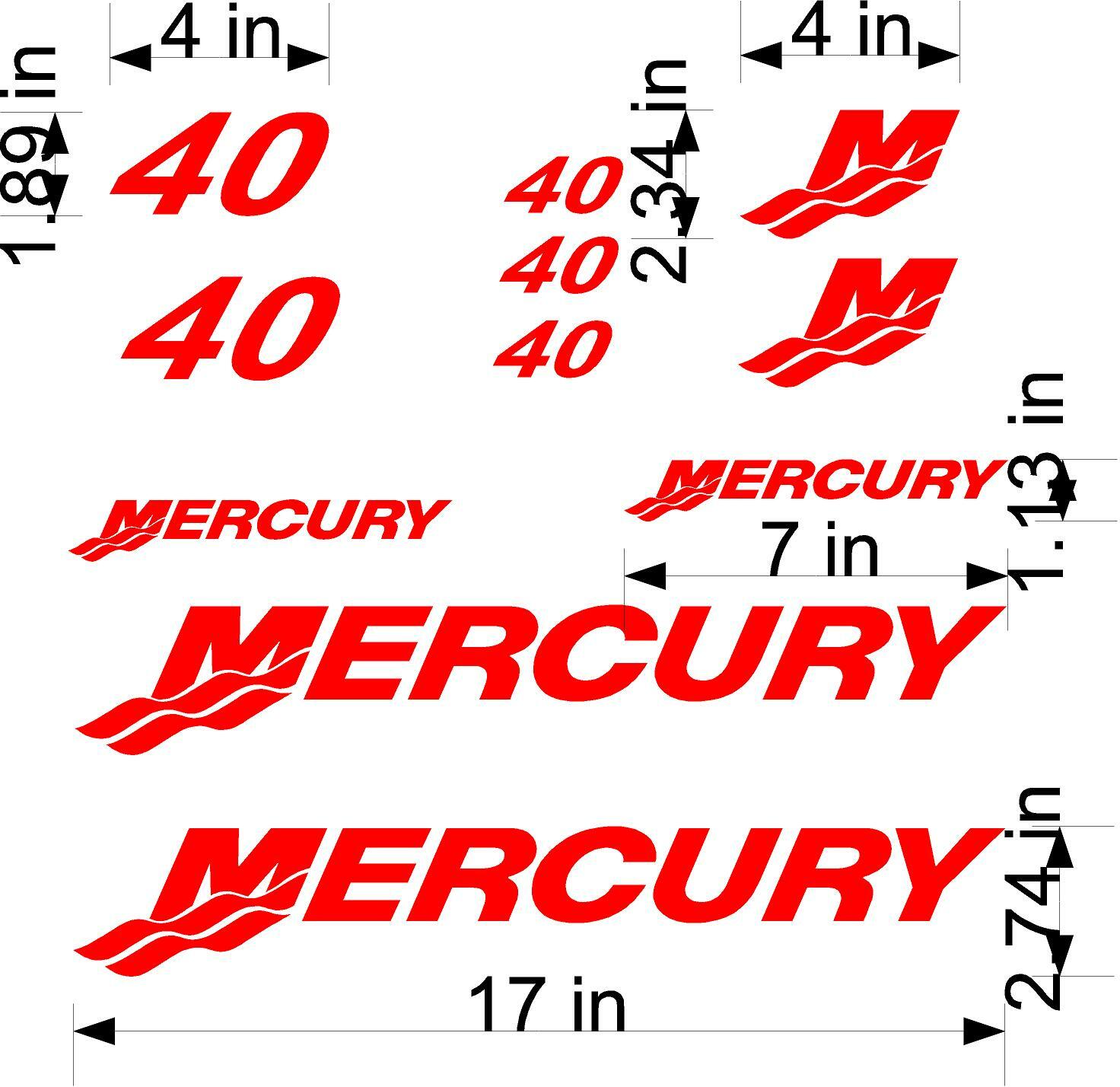 (11pc) Set of 40 Hp Mercury outboard boat cowling decal set custom color choices