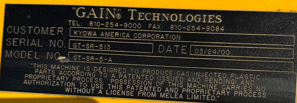 GAIN Technologies GT-SR-5-A NITROGEN INJECTION SYSTEM FOR GAS-ASSISTED MOLDING
