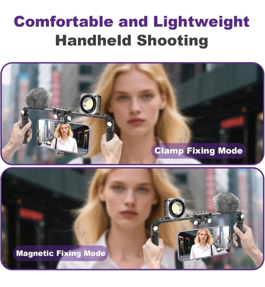 Foldable Phone Cage Stabilizer Magnetic Smartphone Rig & Handle - iPhone Android