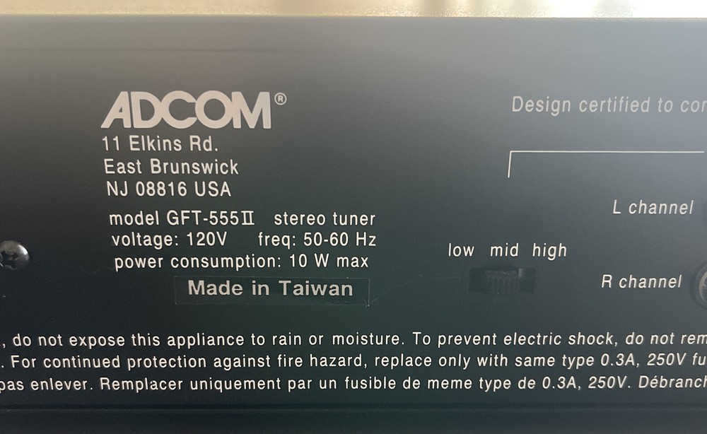 ADCOM GFT555II AM FM STEREO TUNER