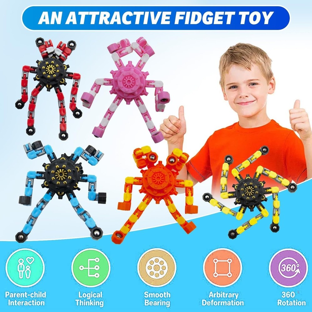 Transformable Fidget Spinners,9Pcs Funny Sensory Fidget Toys Deformable Chain-