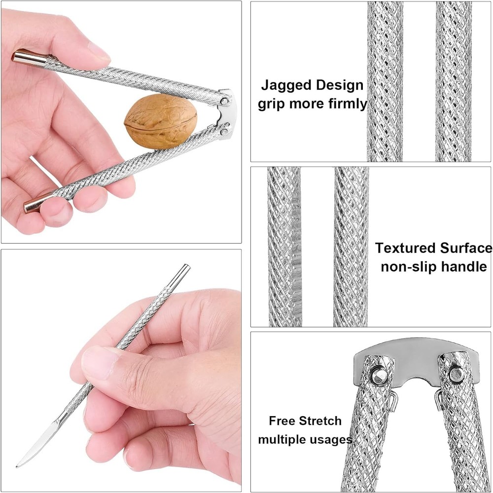 Nut Cracker Tool Set 2Pcs 4 Picks Walnut Silvery Seafood Crackers Stainless