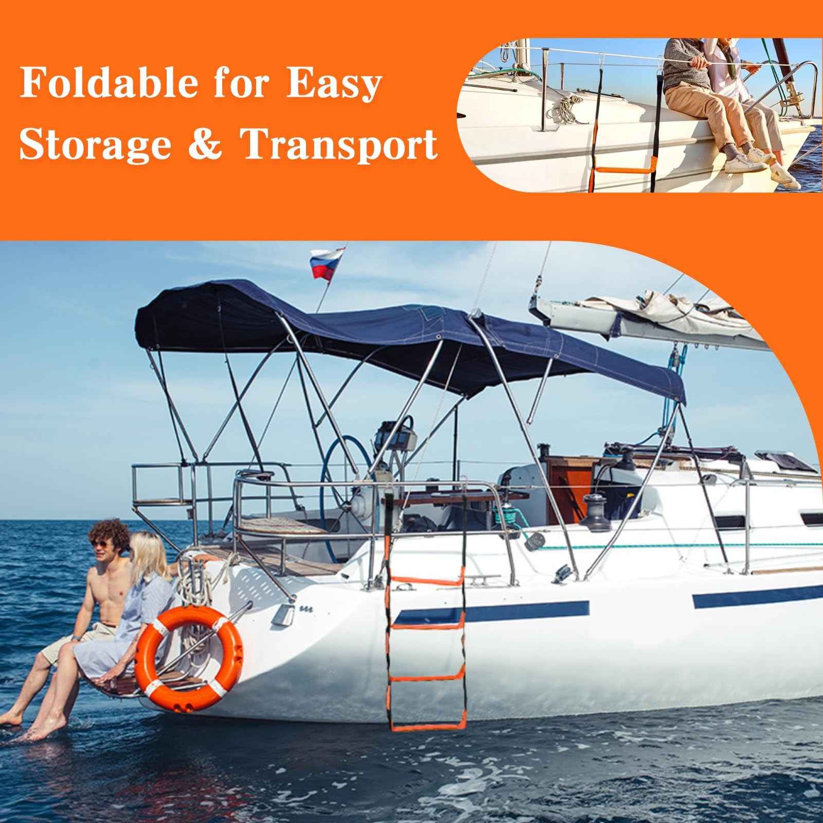 Boat Rope Ladder for Safety and Easy Boarding, Reliable Orange