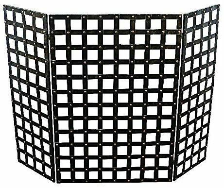 Gothic Old World Iron Nailhead Fireplace Screen Firescreen Lattice