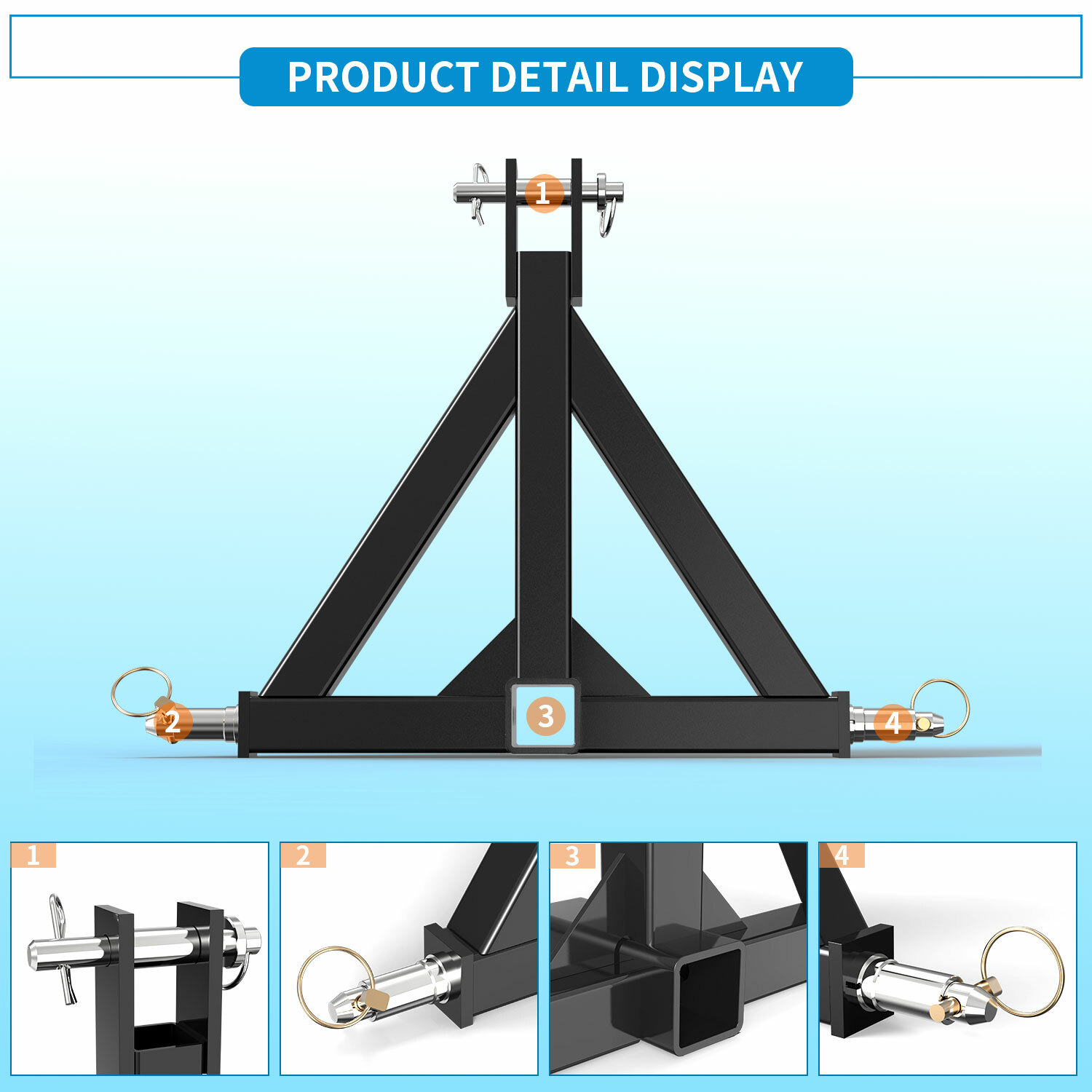 3 Point 2'' Trailer Receiver Hitch Tow Drawbar Category 1 Tractor Adapter