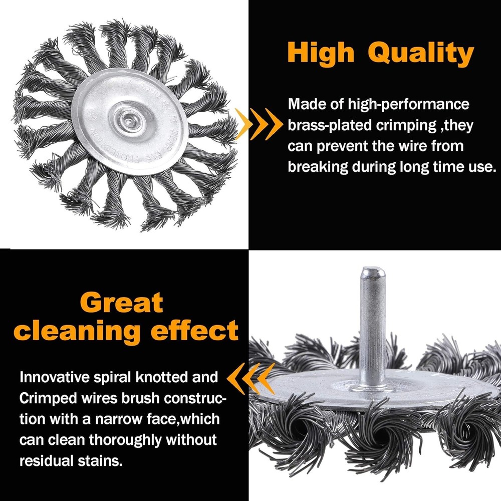 Versatile 7-Pc Wire Brush & Wheel Set with Knotted Design for Drill Applications