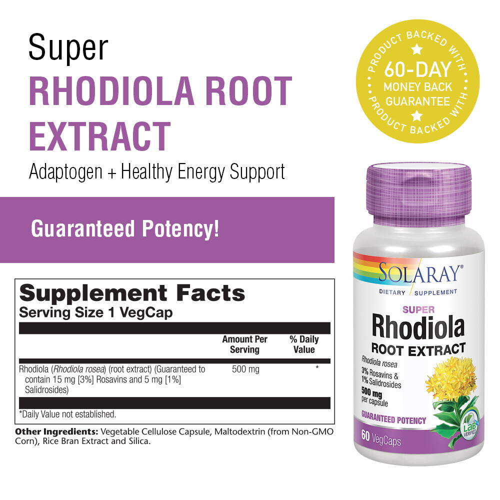 Solaray Super Rhodiola Root Extract 500mg | 60 VegCaps