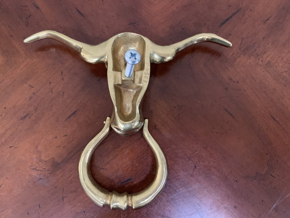 CMC Solid Brass Longhorn Steer Head Door Knocker Handle E854-2