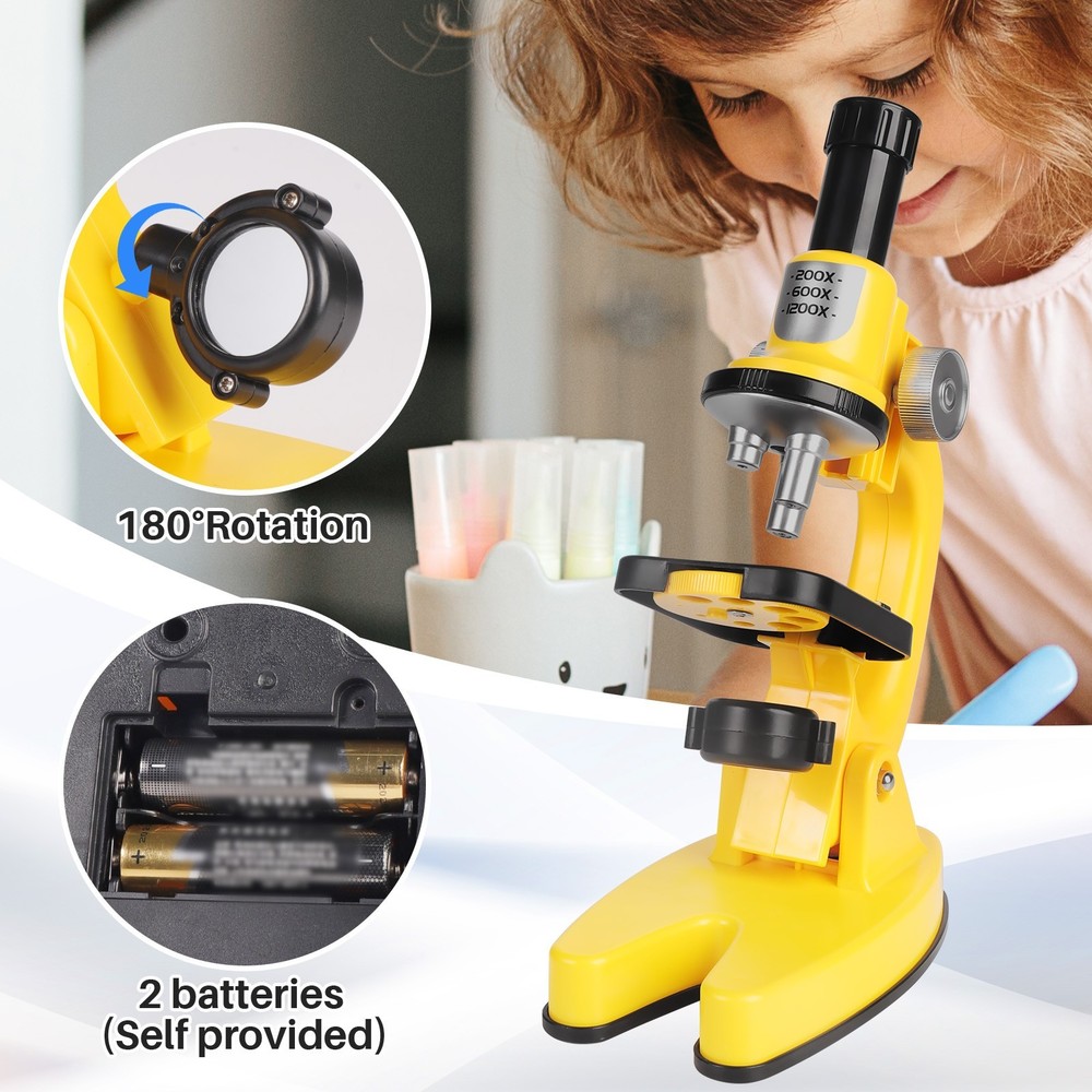 Starter 200x-1200x Microscope Science Kit Gift for Kids yellow