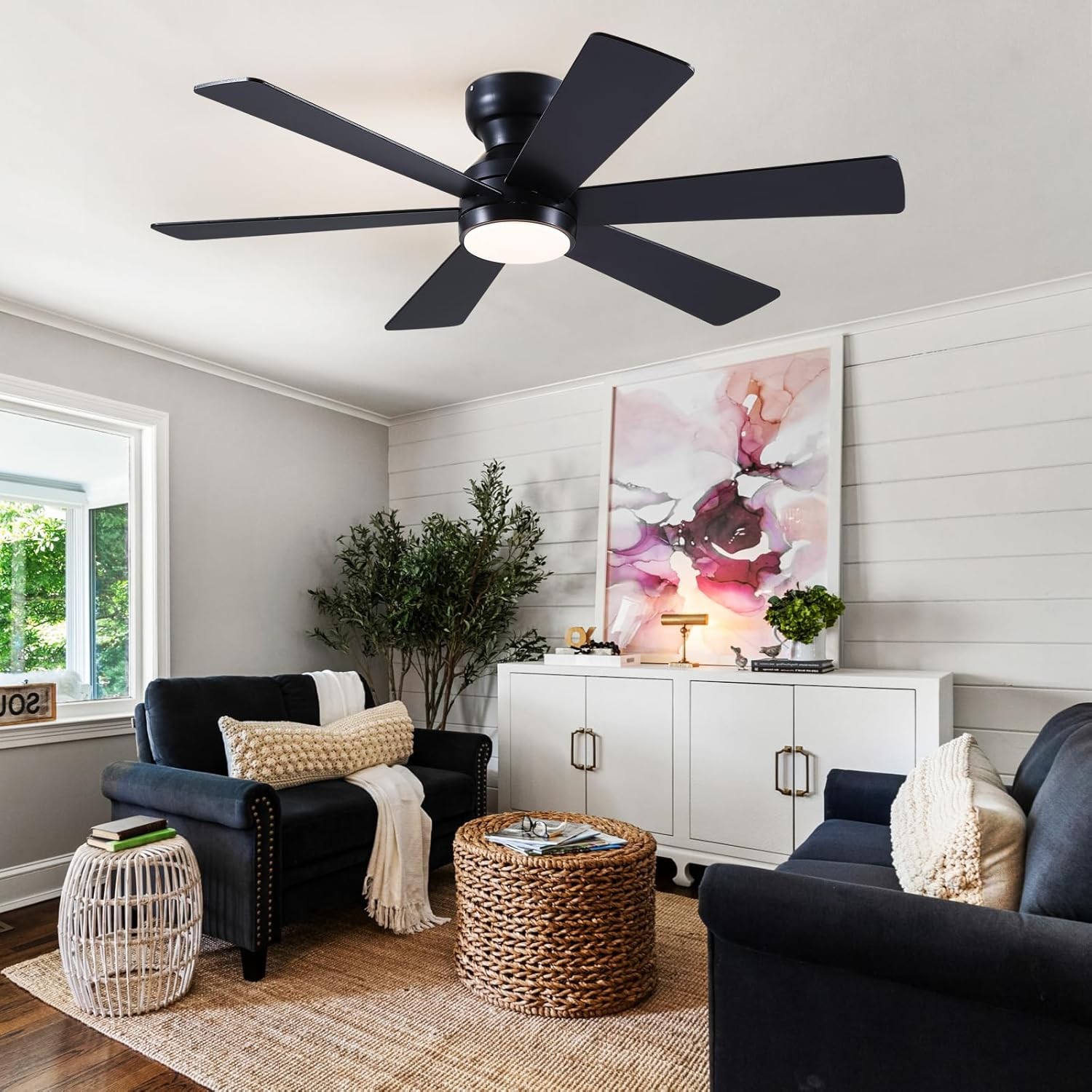 Ceiling Fans with Lights,46" Low Profile Ceiling Fan with Light and Remote