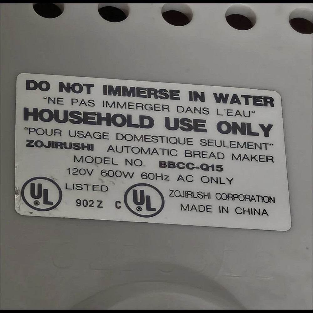 Zojirushi BBCC-Q15 Bread Machine Maker Automatic 1.5lb Loaf TESTED INCOMPLETE