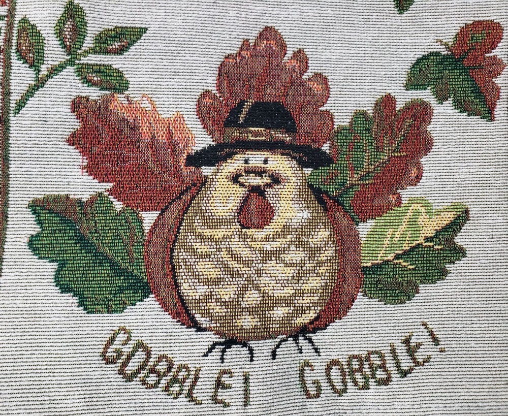 Long Tapestry Table Runner, 13"x72",FALL,THANKSGIVING,TURKEY, GOBBLE! GOBBLE!,HC