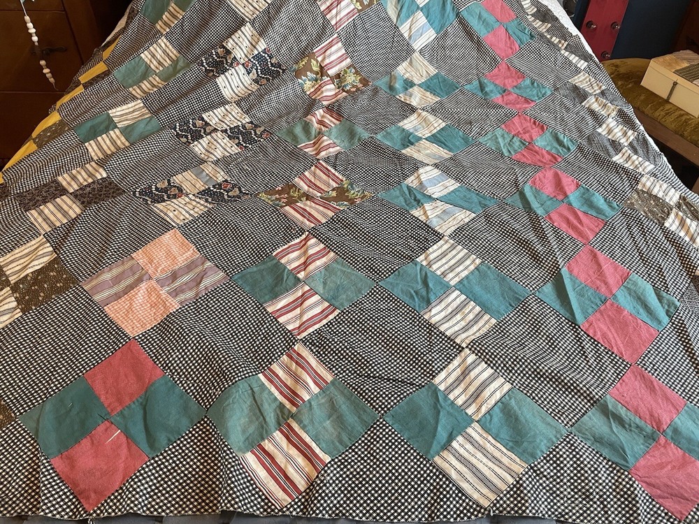 Vintage Quilt Top Handmade Patchwork Cotton Gingham Cheddar